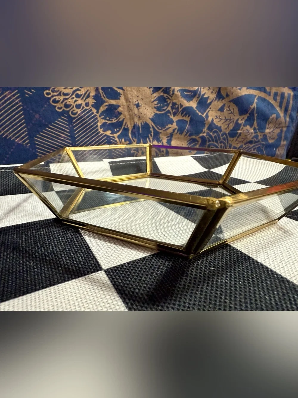 Vintage Hexagon Glass & Brass 8